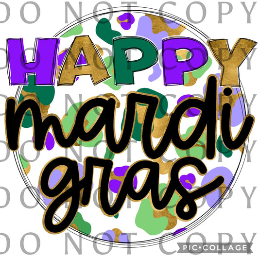 Happy Mardi Gras White Circle with Leopard (Direct To Film)