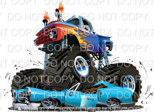 Blue Monster Truck with Flames Crushing Cars (Direct To Film)