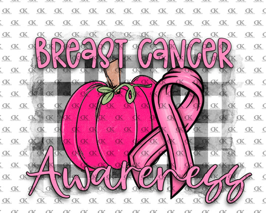 Breast Cancer Awareness with pumpkin, ribbon and plaid background(Direct To Film)