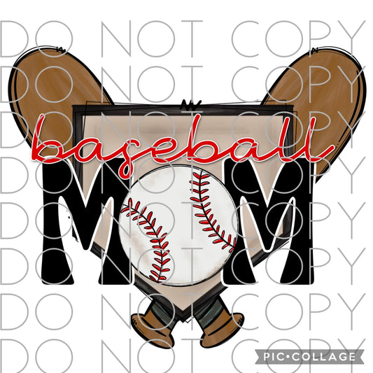 Baseball Mom with crossed bats and base(Direct To Film)