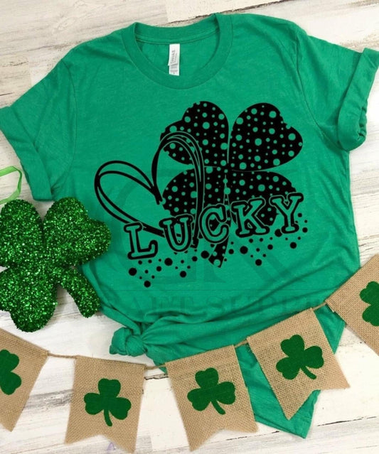 Lucky with Heart and Clover on Irish Green Gildan Soft-Style Tee (Adult)