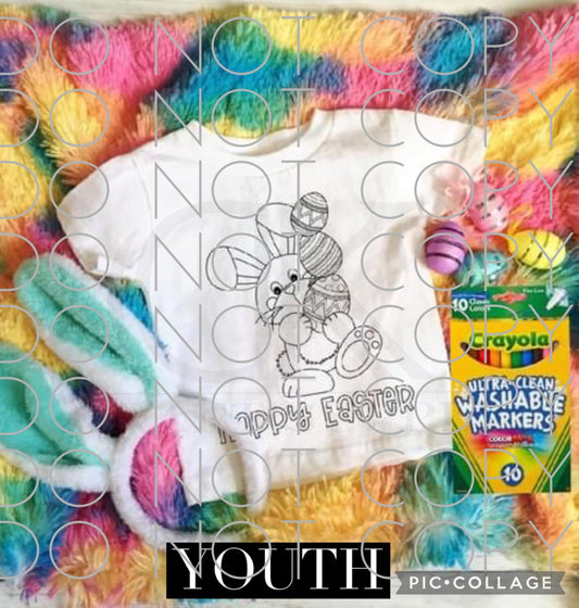 Happy Easter Bunny with Eggs coloring sheet Single Color (Youth)