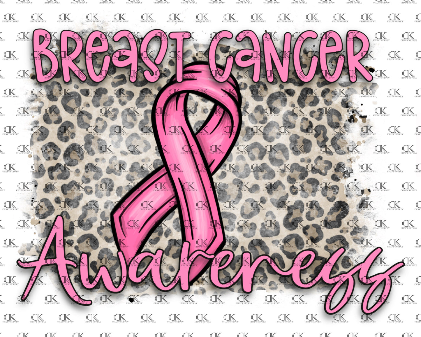 Breast Cancer Awareness with ribbon and leopard background(Direct To Film)