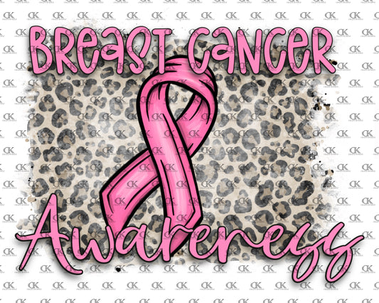 Breast Cancer Awareness with ribbon and leopard background(Direct To Film)