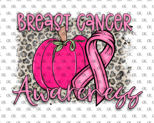 Breast Cancer Awareness with pumpkin, ribbon and leopard background(Direct To Film)