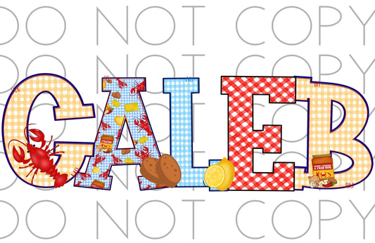 Mixed Gingham with Fixings Clipart Doodle Name(Direct To Film)