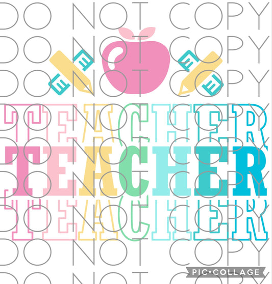 Teacher Pastel with Apple, Ruler, and Pencil (Sublimation)