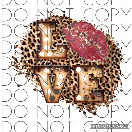 LOVE Red lips with leopard background (Direct To Film)