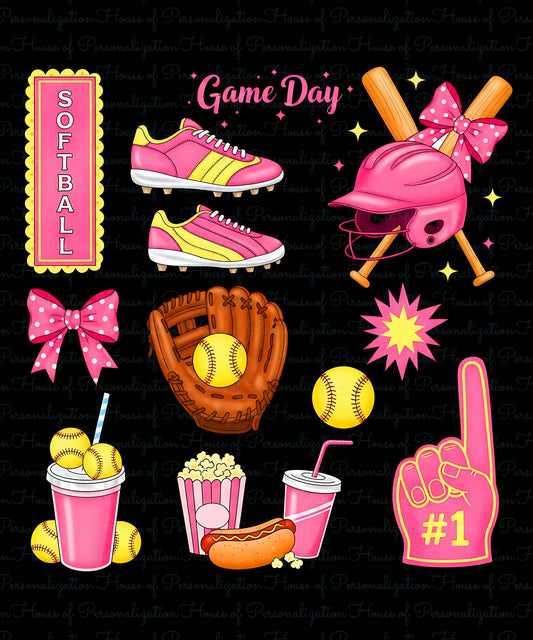 Softball Game Day Pink Theme DTF Transfer
