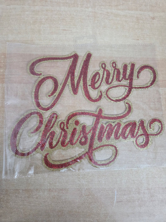 Merry Christmas Gold and Red SEQUIN Patch