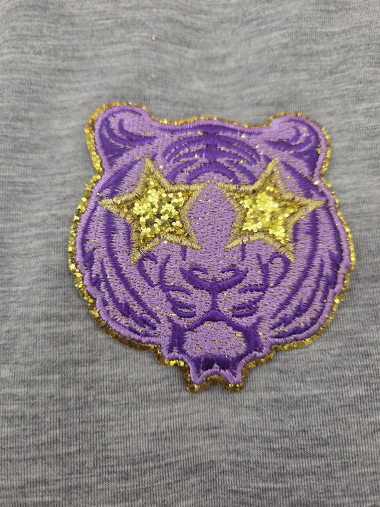 Purple Tiger (gold star eyes) Embroidered Hat Patch 3"