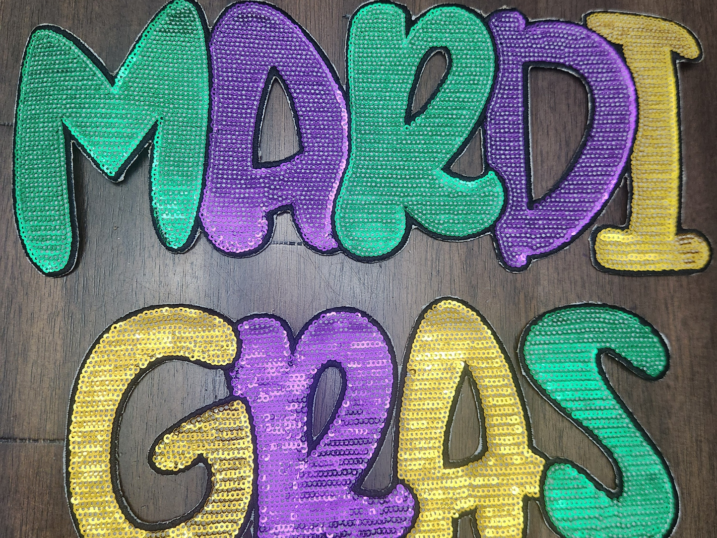 Mardi Gras Buuble Letters 2pc OSC Sequin Patch