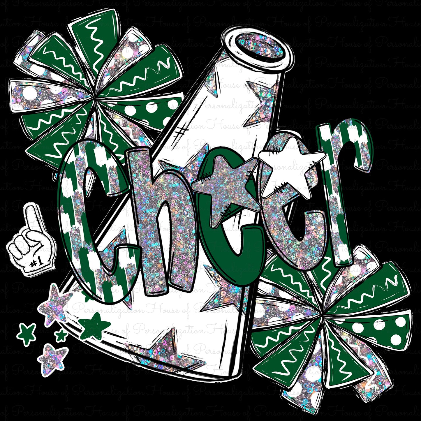 Cheer Holographic Doodle (Green) (Direct To Film)