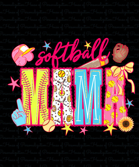 Softball MAMA Pastal Colors DTF Transfer