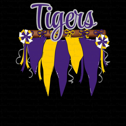 Tigers (Purple and Gold) Pom Banner (Direct To Film)