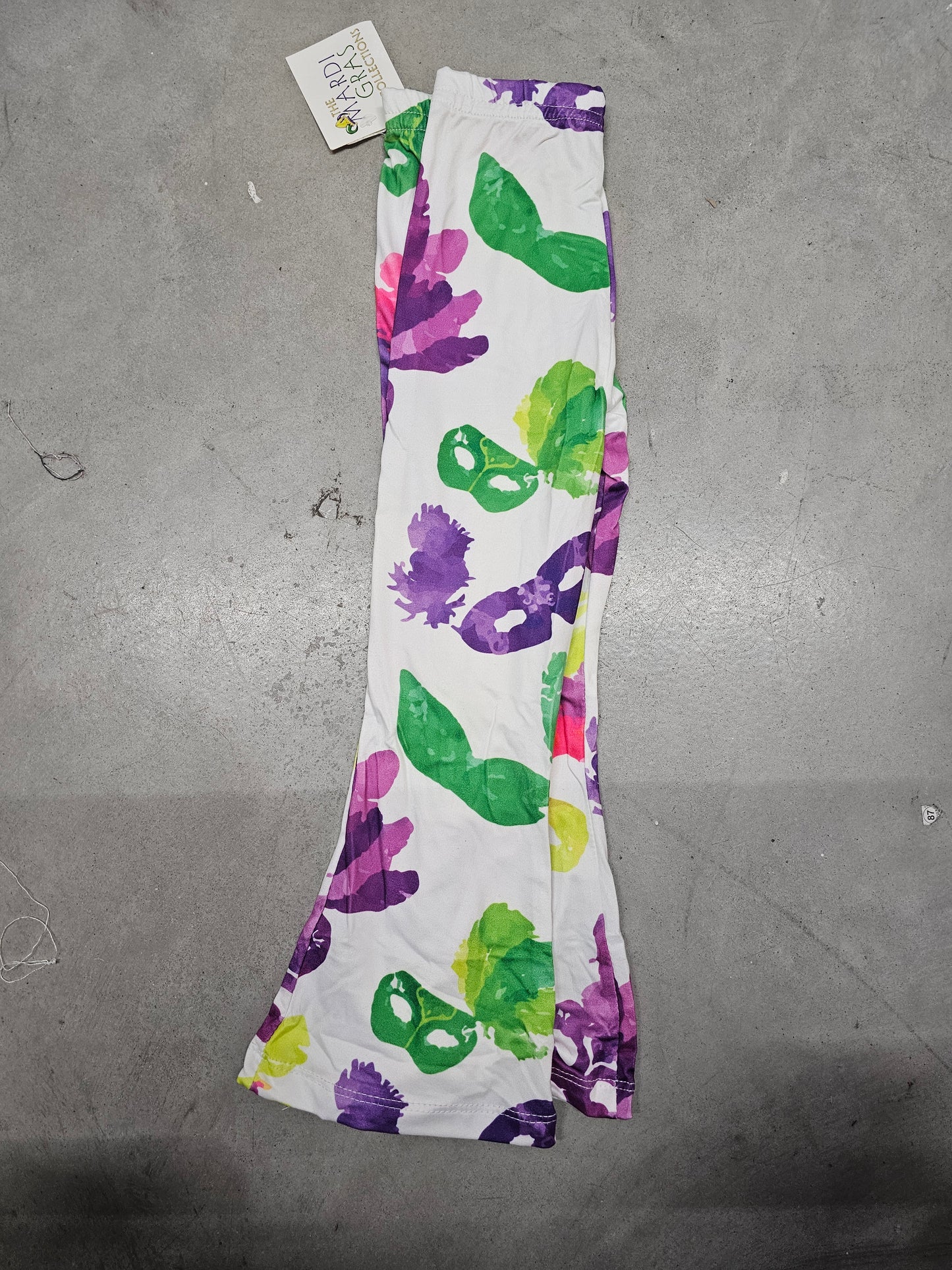 Mardi Gras Feather/Mask Bell Bottom Leggings