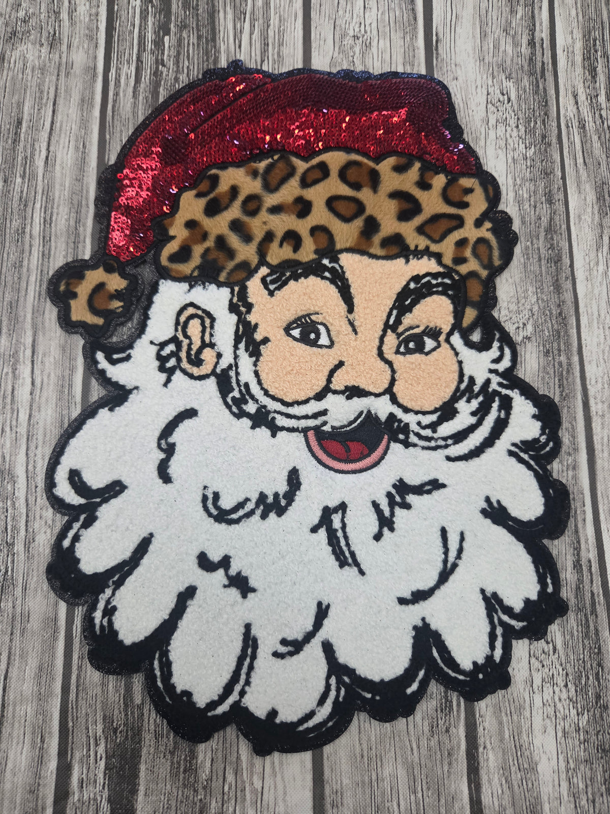 Santa Leopard Hat Chenille Christmas Patch