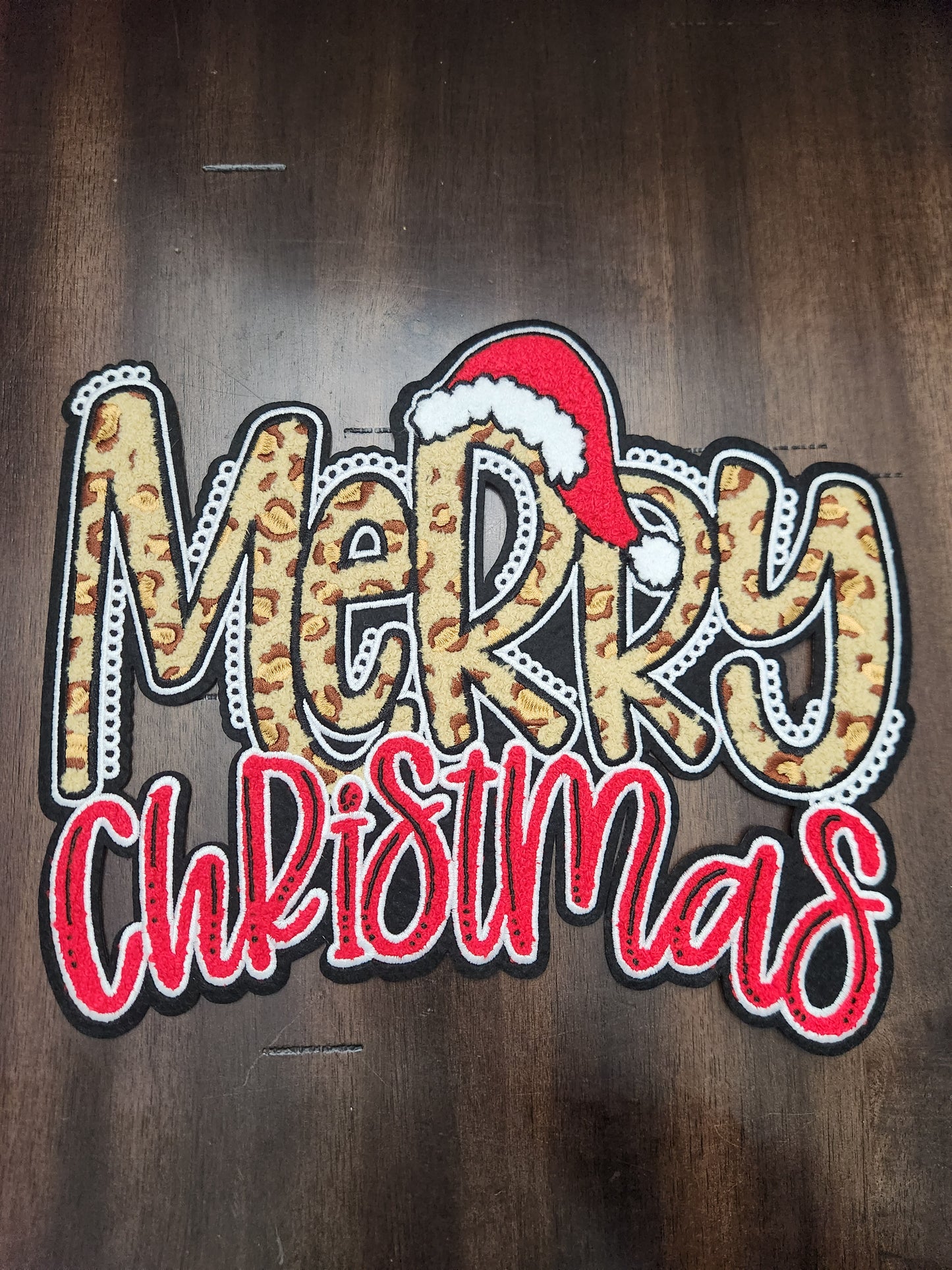 Cheetah Merry Christmas Chenille Patch
