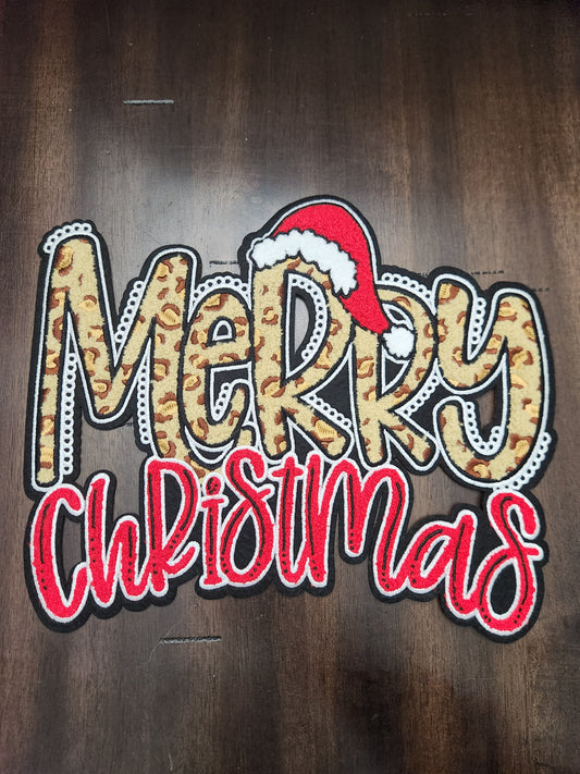 Cheetah Merry Christmas Chenille Patch