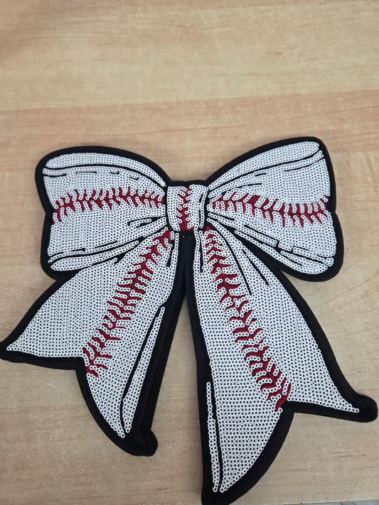 Sequin Baseball Bow Patch w/ black trim