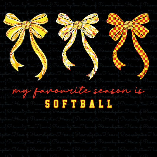 Bows My Favorite Season is Softball DTF Transfer