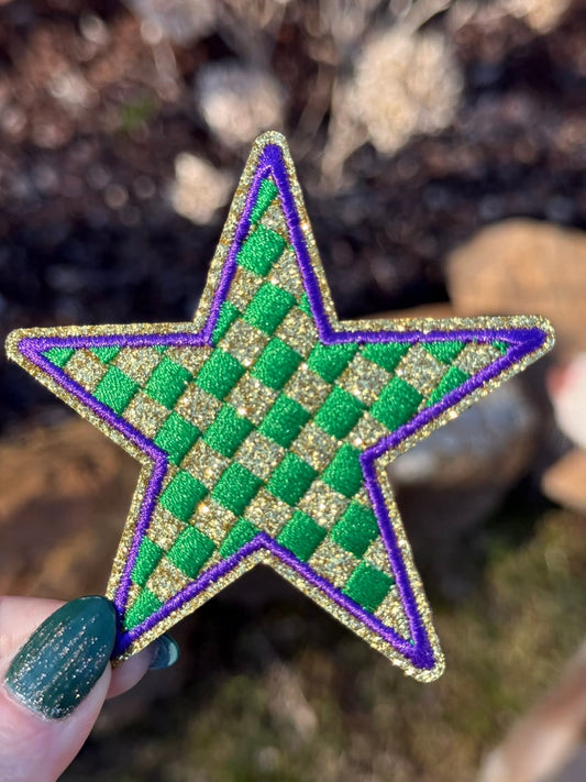 Mardi Gras Checkered Star OSC Embroidered Patch