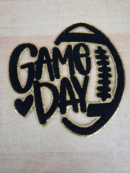 Sequin Chenille Game Day Football  Patch Black