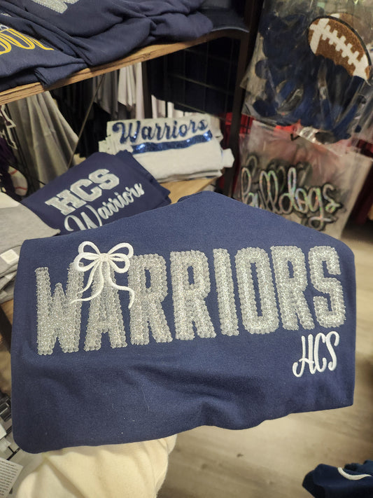 Warriors- Bubble Stitched Mascot Bow Shirt