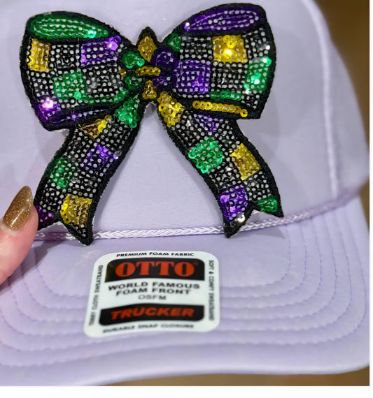 Mardi Gras Checkered Bow OSC Sequin Patch