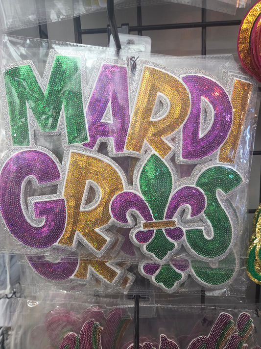 Sequin Mardi Gras Fleur De Lis Silver Outlined  Patch