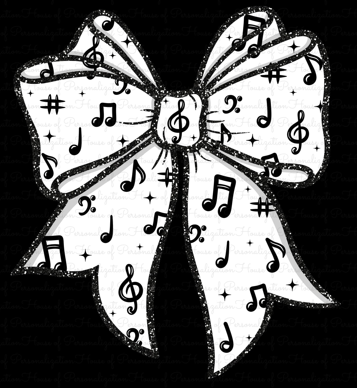 Faux Glitter Bow Music Notes DTF Transfer