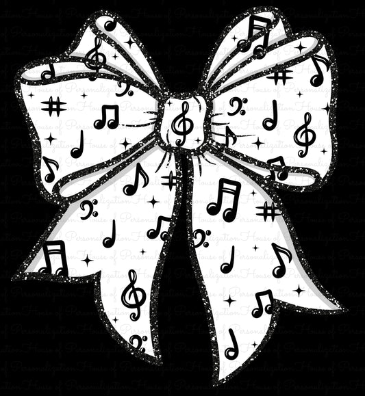 Faux Glitter Bow Music Notes DTF Transfer