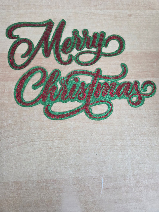 Merry Christmas Green and Red SEQUIN Patch