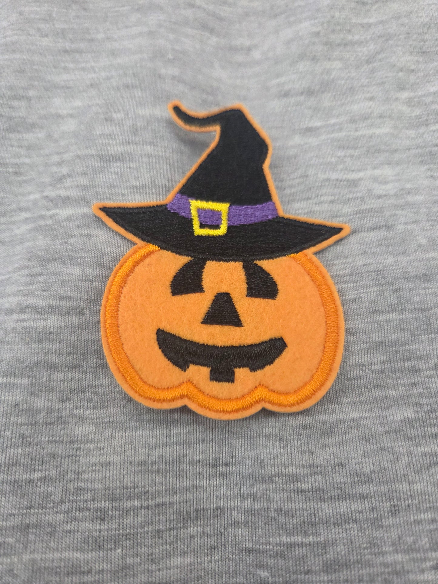 Embroidered/Felt Pumpkin w/witches hat Halloween Patch