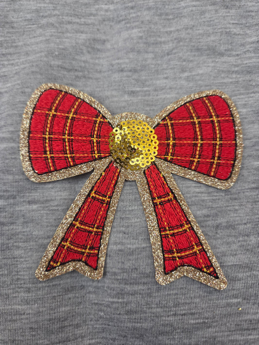 Embroidered Plaid Bow Patch