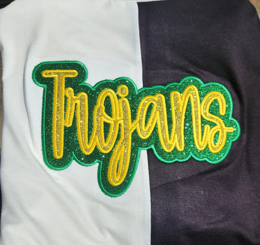 Custom Embroidered Color Block Sweatshirts Double Layered Glitter Script