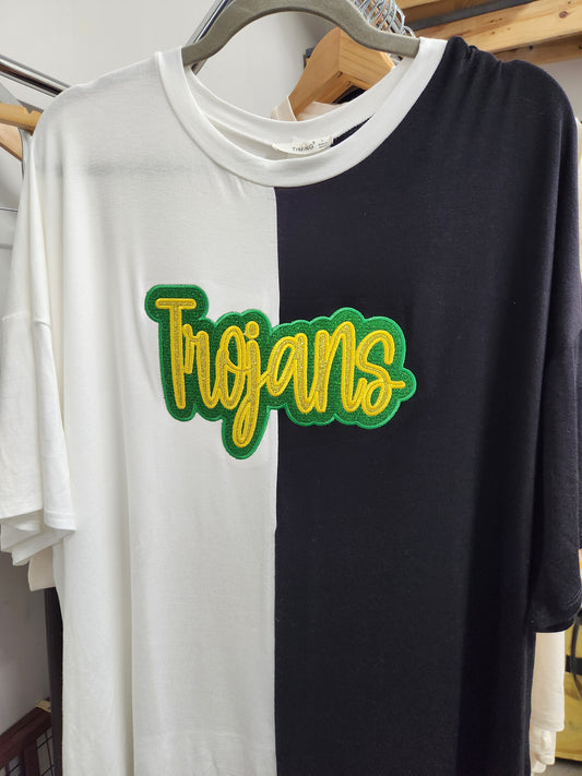 Custom Embroidered Color Block T-Shirts Double Layered Glitter Script