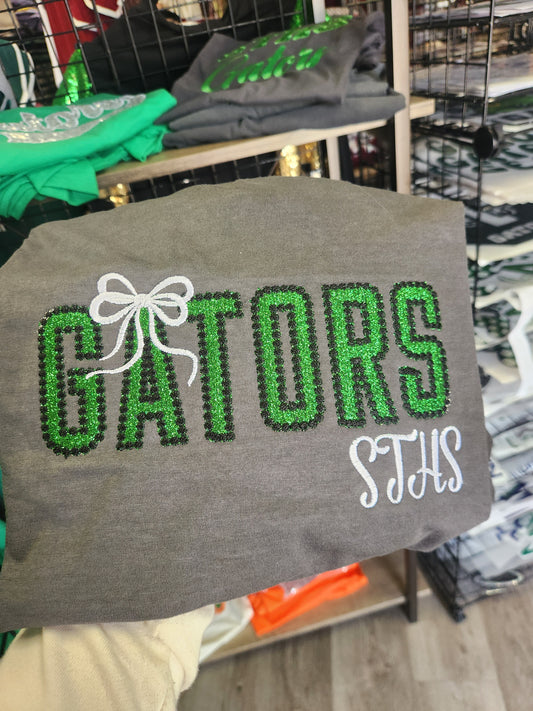 Gators- Bubble Stitched Mascot Bow Shirt
