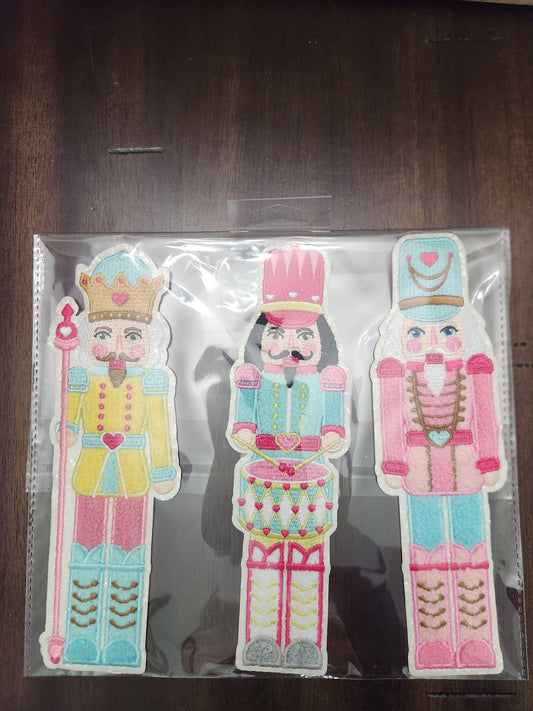Trio Pastel Nutcracker Chenille White Glitter Patch