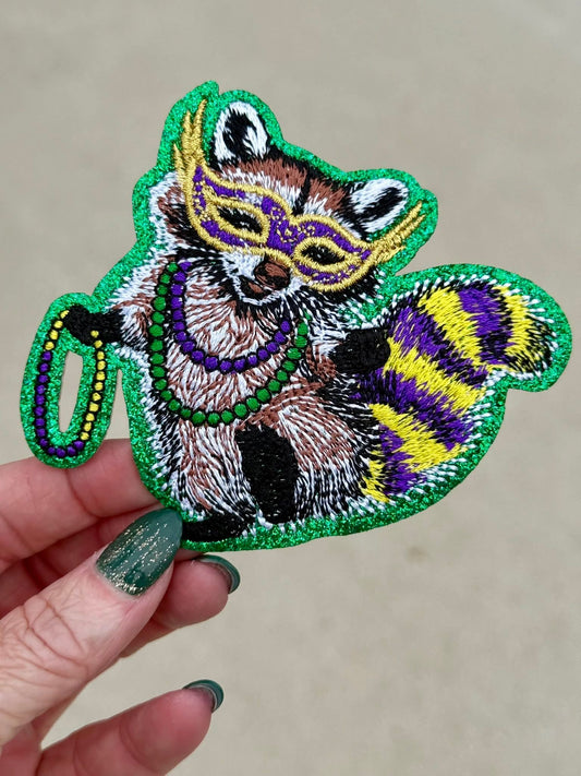 Mardi Gras Racoon OSC Embroidered Patch