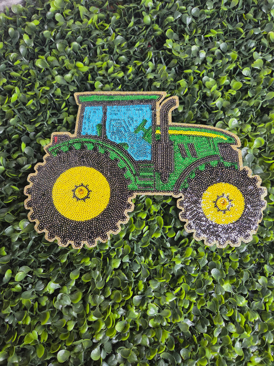 Green Tractor Sequin Patch