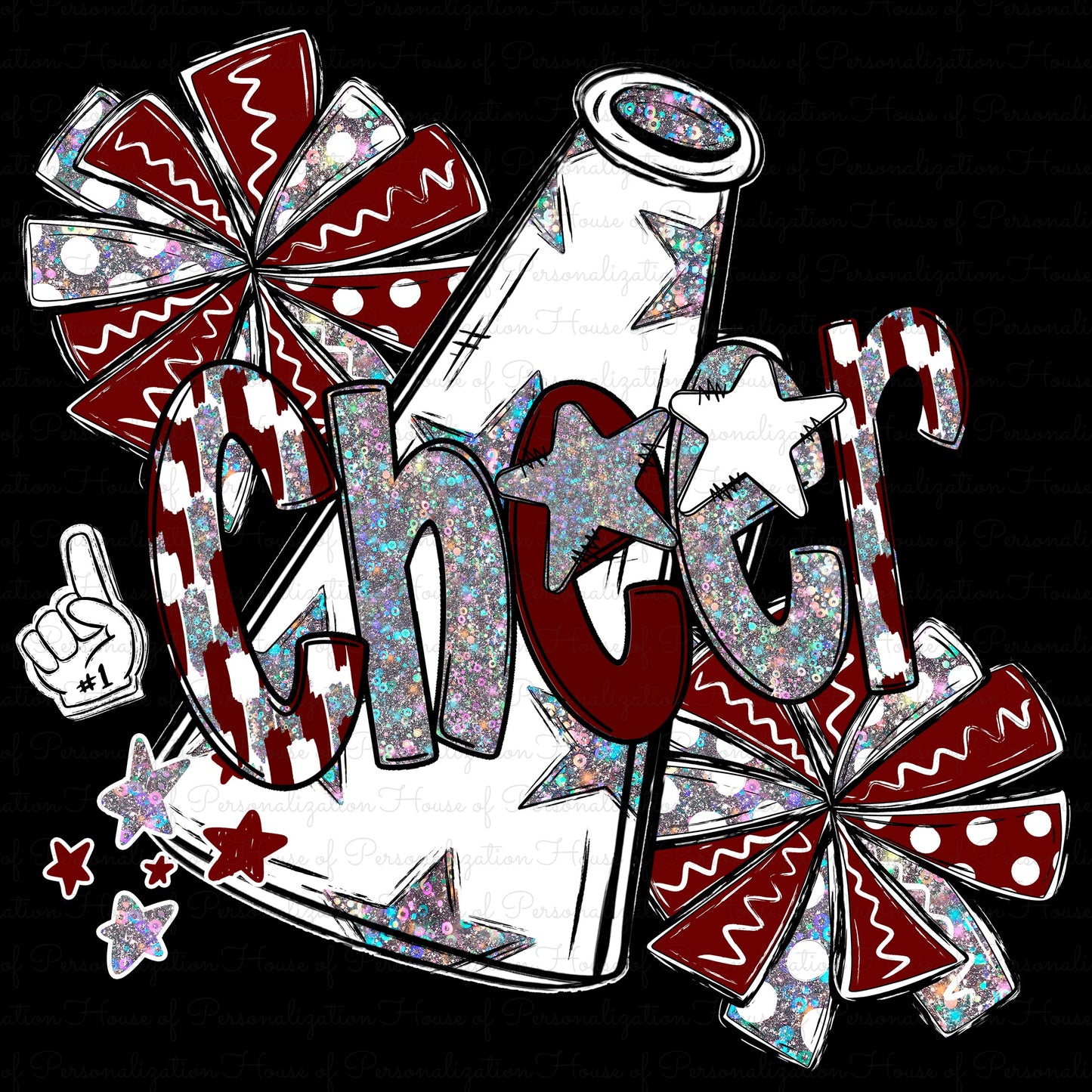 Cheer Holographic Doodle (Red) (Direct To Film)