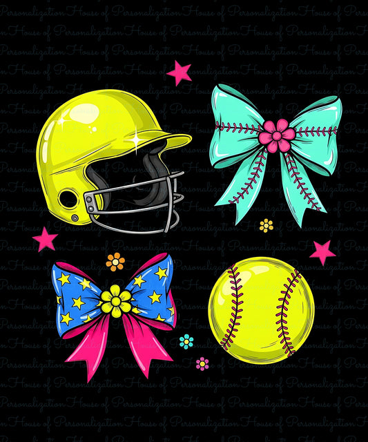Softball Helmet, Bows, and Ball DTF Transfer