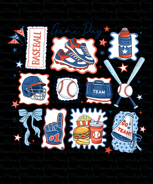Baseball Theme Blue Out DTF Transfer