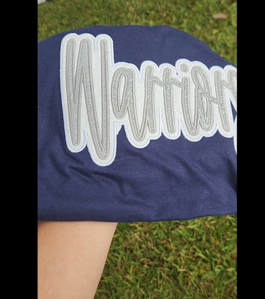 "Warriors" White Glitter Offset in Silver Glitter Embroidered Sweatshirt Double Layer Glitter Script