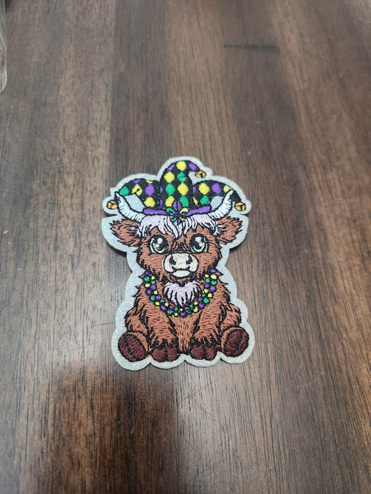 Mardi Gras Highland Cow OSC Embroidered Patch