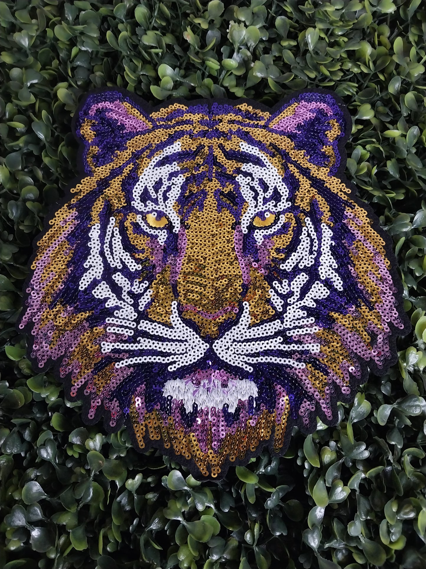 Purple and Gold Tiger Patch Head