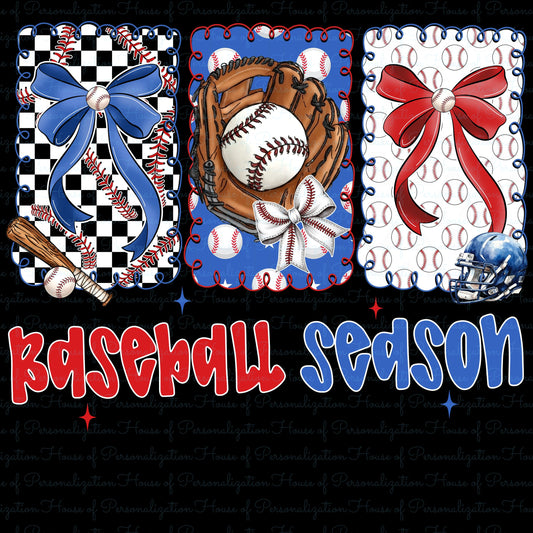 Baseball Season Red and Blue DTF Transfer