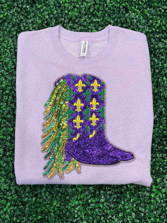 Mardi Gras Boots w/Tassel 2026 Sequin Patch