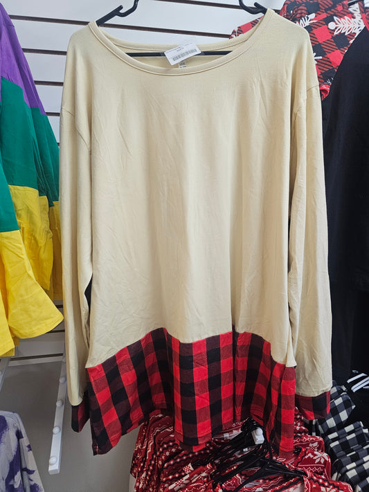 Color Block Beige W/ Red Plaid Bottom